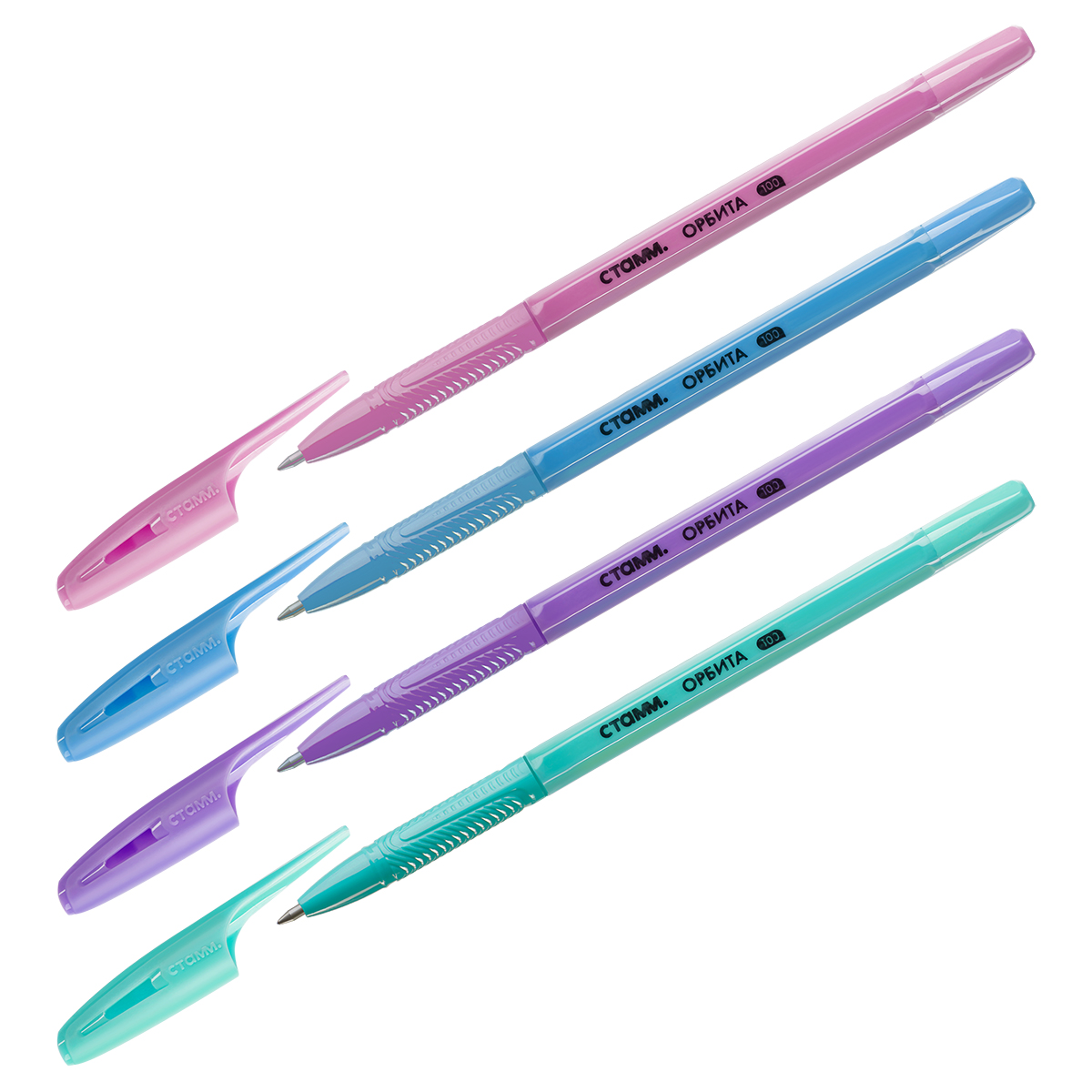 Ручка шариковая СТАММ "Орбита 100" синяя, 0,7мм, пастельный микс, ассорти