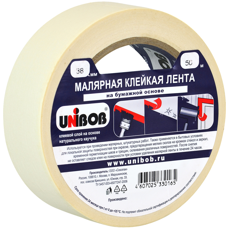 купить Клейкая лента малярная Unibob, 38мм*50м, инд. упаковка в Тамбове