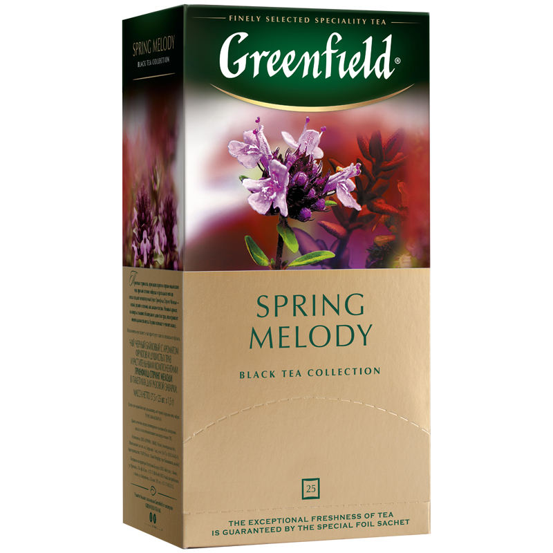 купить Чай Greenfield "Spring Melody", черный с ароматом мяты, чабреца, 25 фольг. пакетиков по 2г в Тамбове