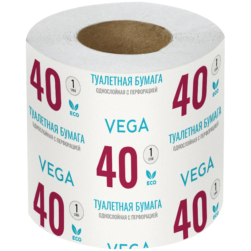 купить Бумага туалетная Vega, 1-слойная, 40м/рул., на втулке, с перф., серая в Тамбове