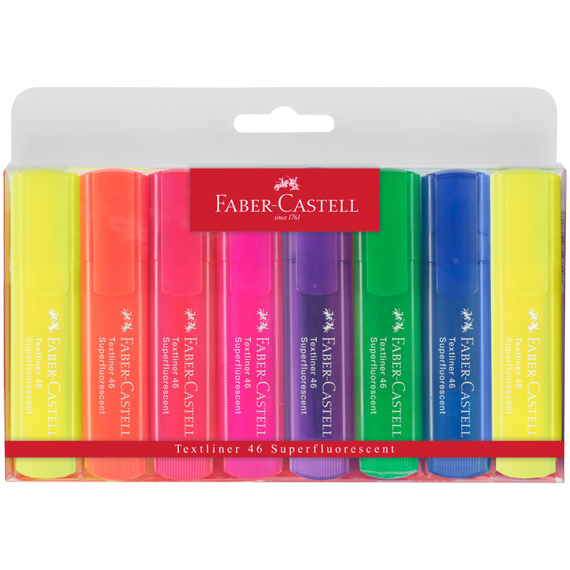 Набор текстовыделителей Faber-Castell "46 Superfluorescent" 7 флуоресцентных цв., 8 шт., 1-5мм, пластик. уп.