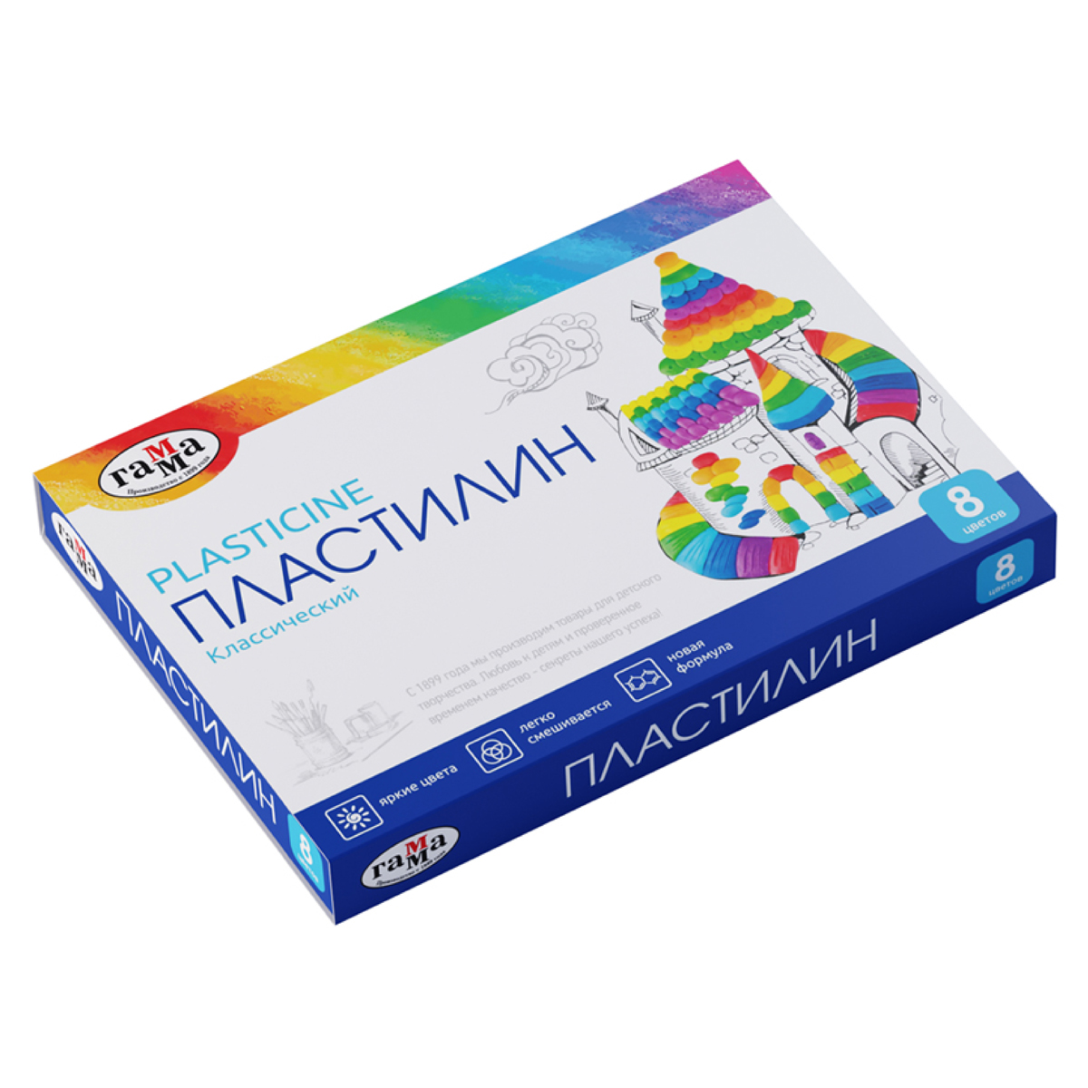 Пластилин Гамма "Классический", 08 цветов, 160г, со стеком, картон. упаковка