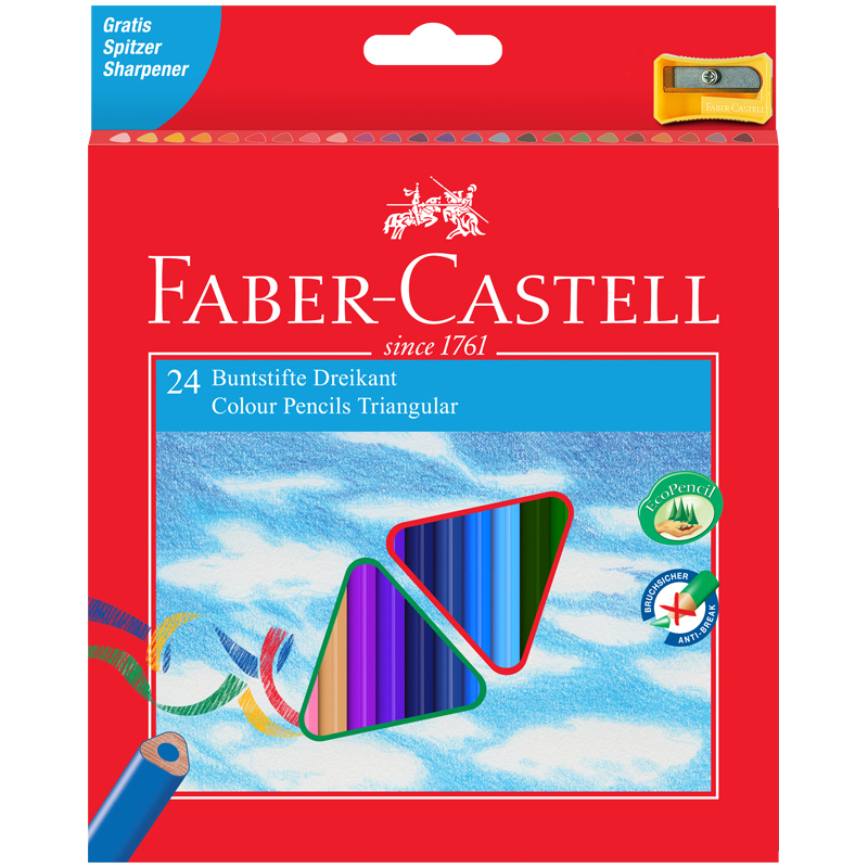 Карандаши цветные Faber-Castell "Ecopen" 24цв., трехгран., заточен., картон, европодвес, с точилкой