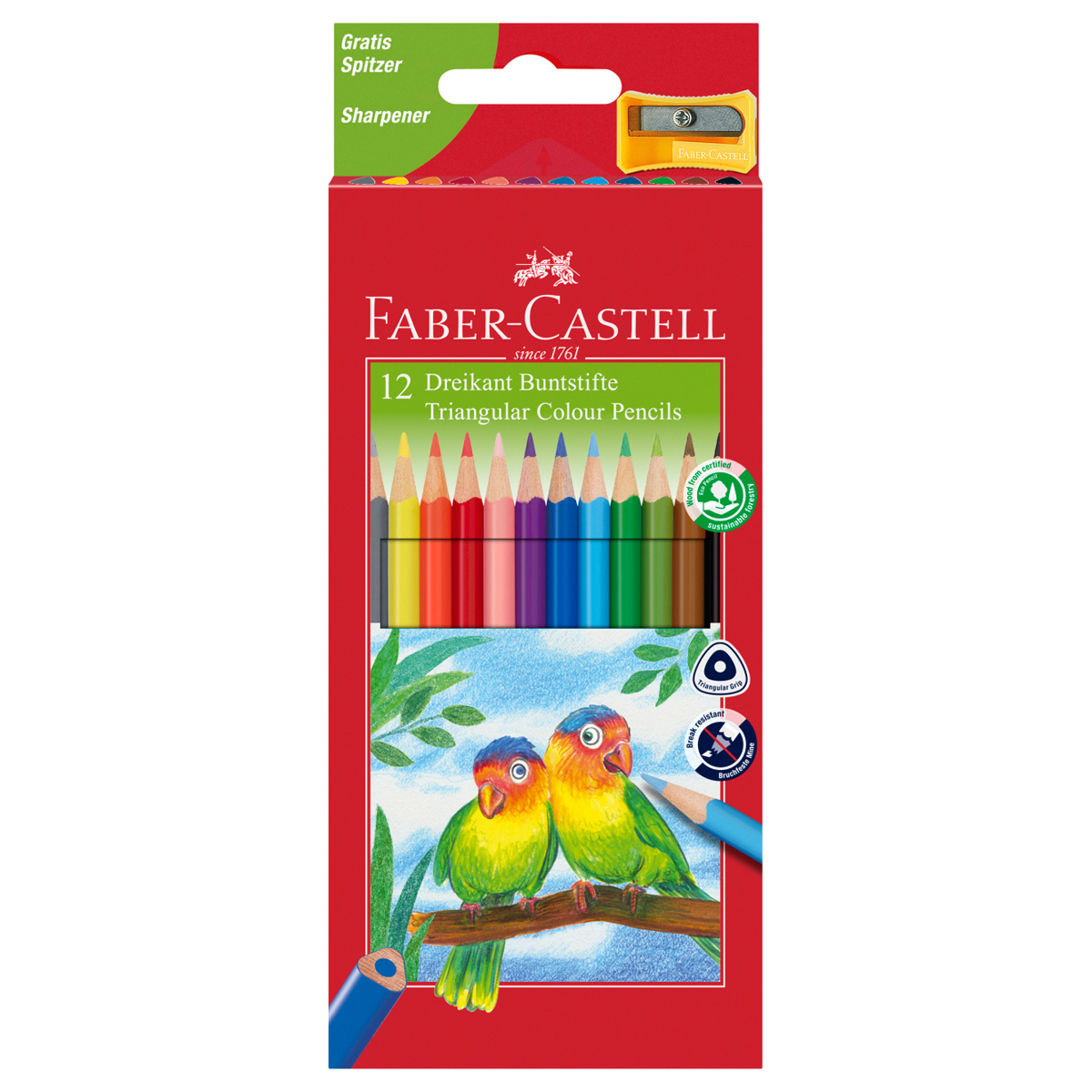 Карандаши цветные Faber-Castell "Ecopen" 12цв., трехгран., заточен., картон, европодвес, с точилкой