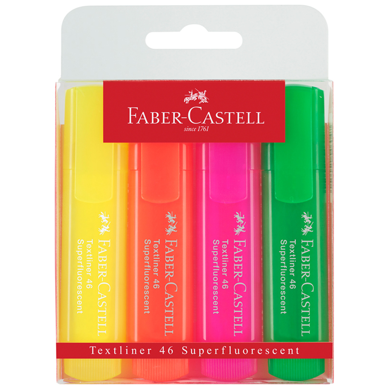 Набор текстовыделителей Faber-Castell "46 Superfluorescent" 4 флуоресцентных цв., 1-5мм, пластик. уп