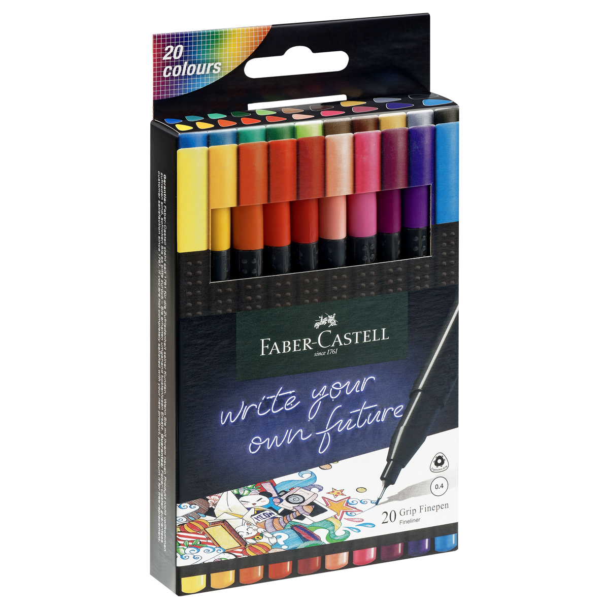 Набор капиллярных ручек Faber-Castell "Grip Finepen" 20цв., 0,4мм, трехгран., пласт. уп., европодвес