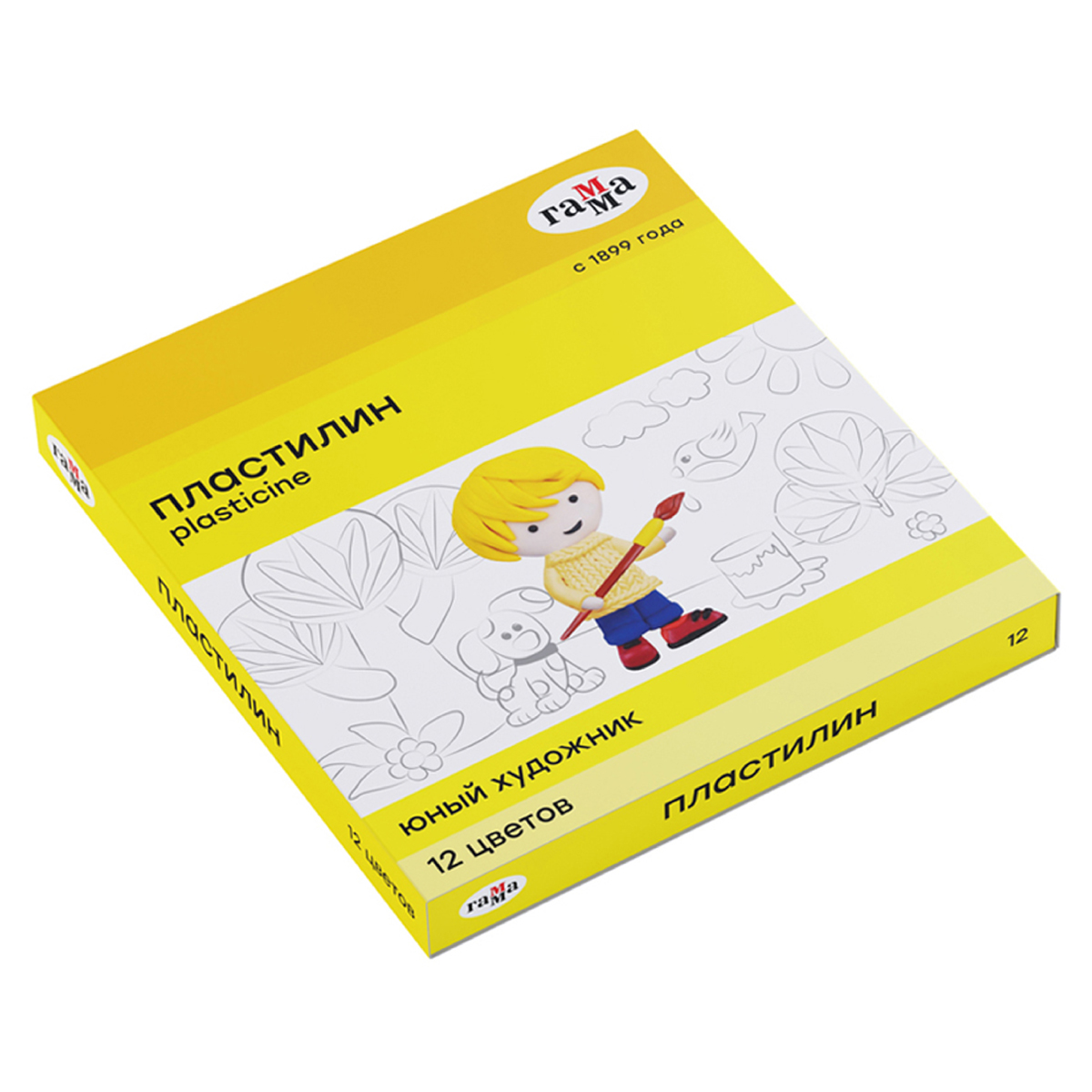 Пластилин Гамма "Юный художник" NEW, 12 цветов, 168г, со стеком, картон. упаковка