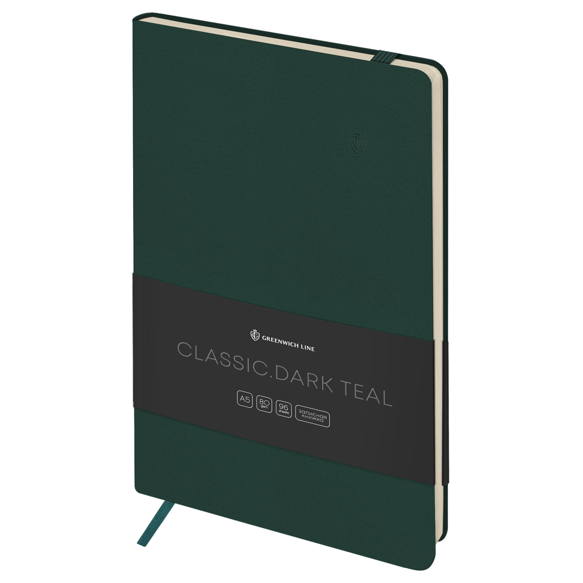 Записная книжка А5 96л. ЛАЙТ, кожзам, Greenwich Line "Classic. Dark teal", с резинкой, блок без линовки