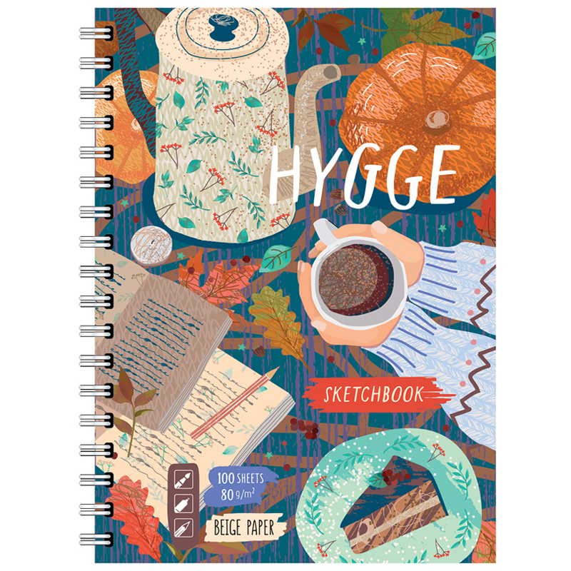 Скетчбук-тетрадь 100л., А5 BG "Hygge", на гребне, матовая ламинация, бежевый блок, твердая обложка, 80г/м2