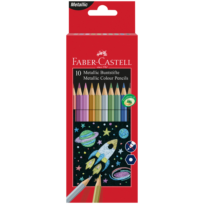 Карандаши цветные Faber-Castell, 10цв., металлик, заточен., картон. упаковка