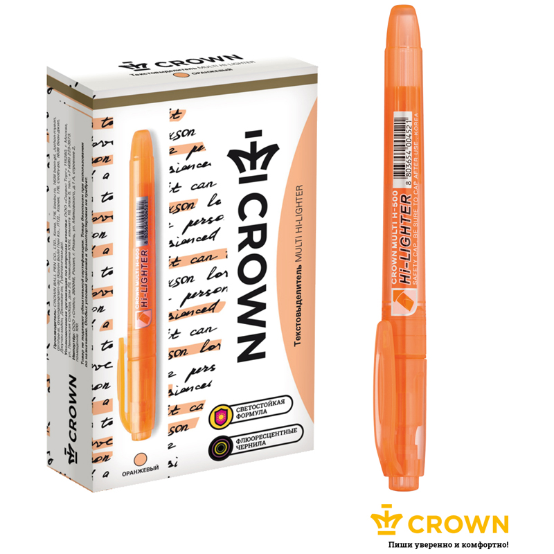 Текстовыделитель Crown "Multi Hi-Lighter" оранжевый, 1-4мм