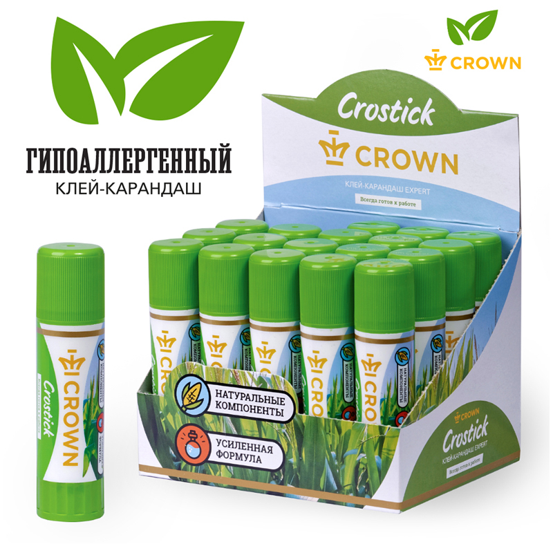 Клей-карандаш Crown "Expert", 15г, ПВП