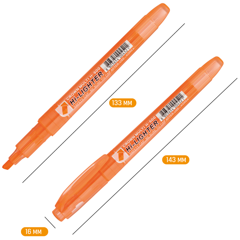 Текстовыделитель Crown "Multi Hi-Lighter" оранжевый, 1-4мм