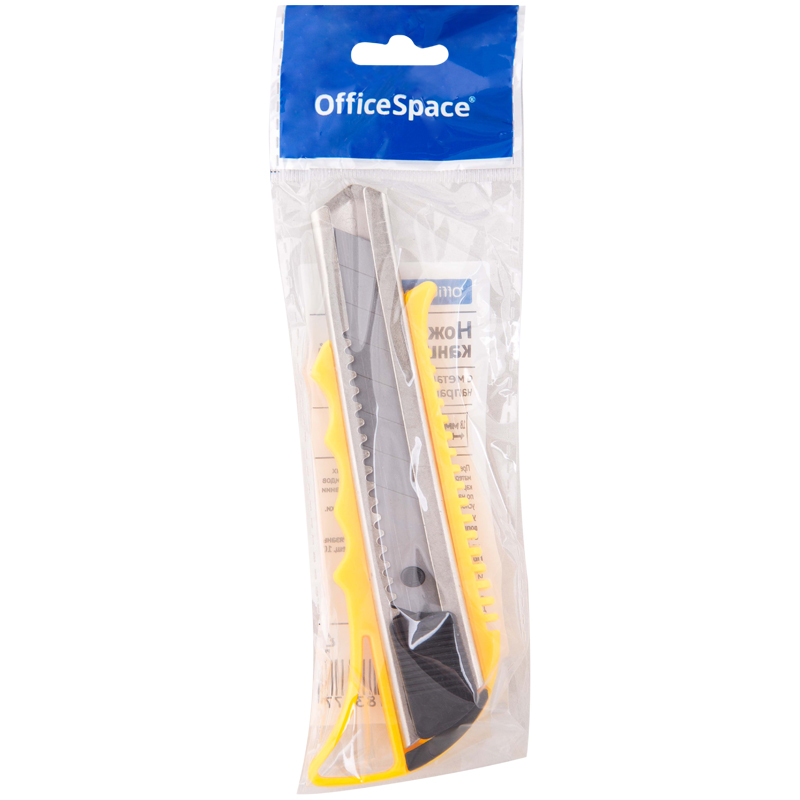 Нож канцелярский 18мм OfficeSpace, усиленный, с фиксатором, металл. направляющие, ассорти, европодве