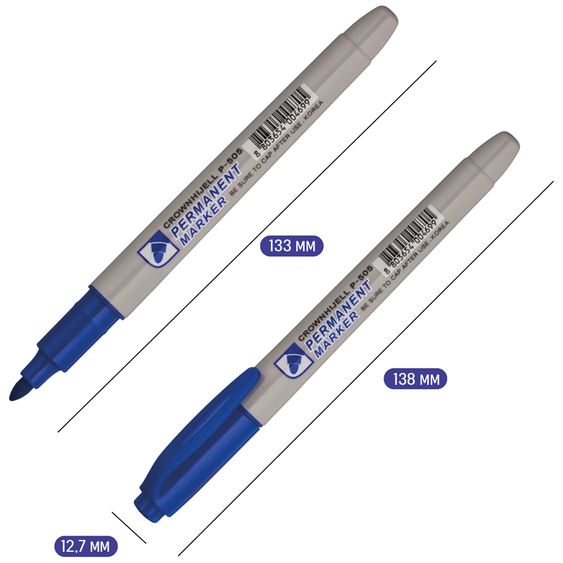 Маркер перманентный Crown "Multi Marker Slim" синий, пулевидный, 2мм