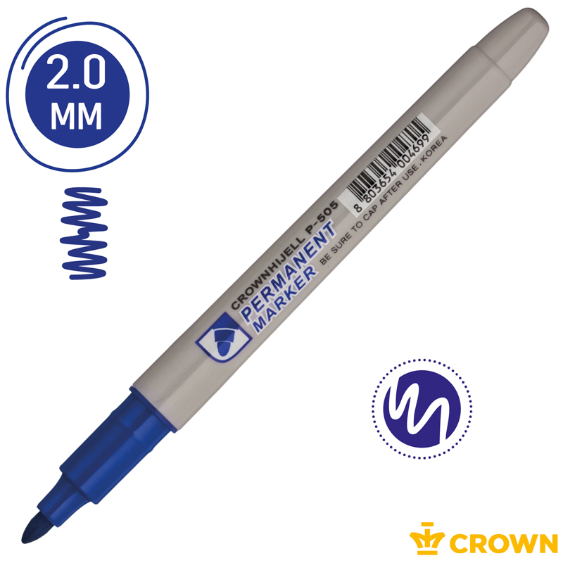 Маркер перманентный Crown "Multi Marker Slim" синий, пулевидный, 2мм