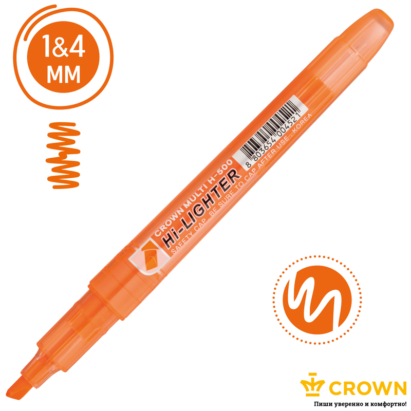 Текстовыделитель Crown "Multi Hi-Lighter" оранжевый, 1-4мм